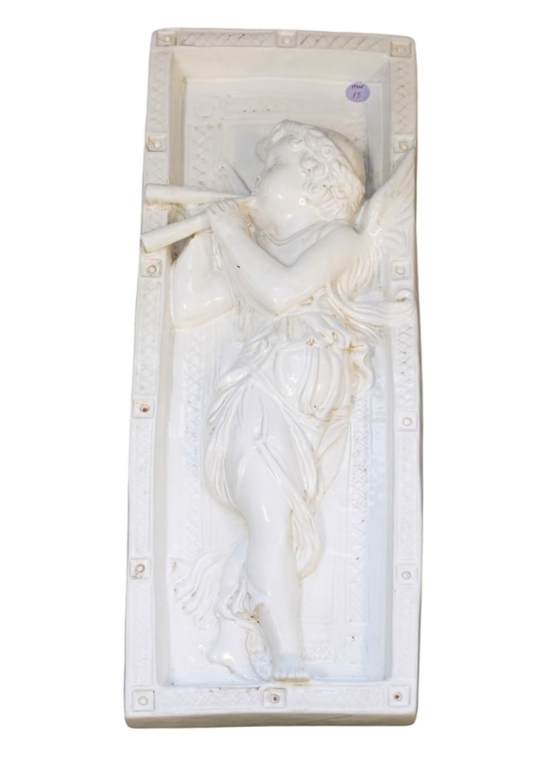 VINTAGE GLAZED TERRACOTTA 22" CHERUB WALL PLAQUE (1 of 4)