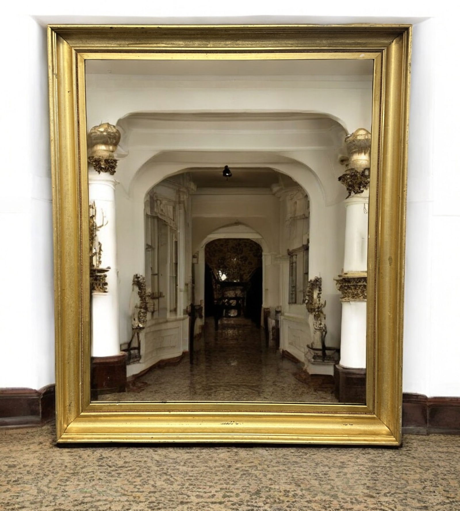 LARGE ANTIQUE GILT WOOD MIRROR 55" (1 of 3)