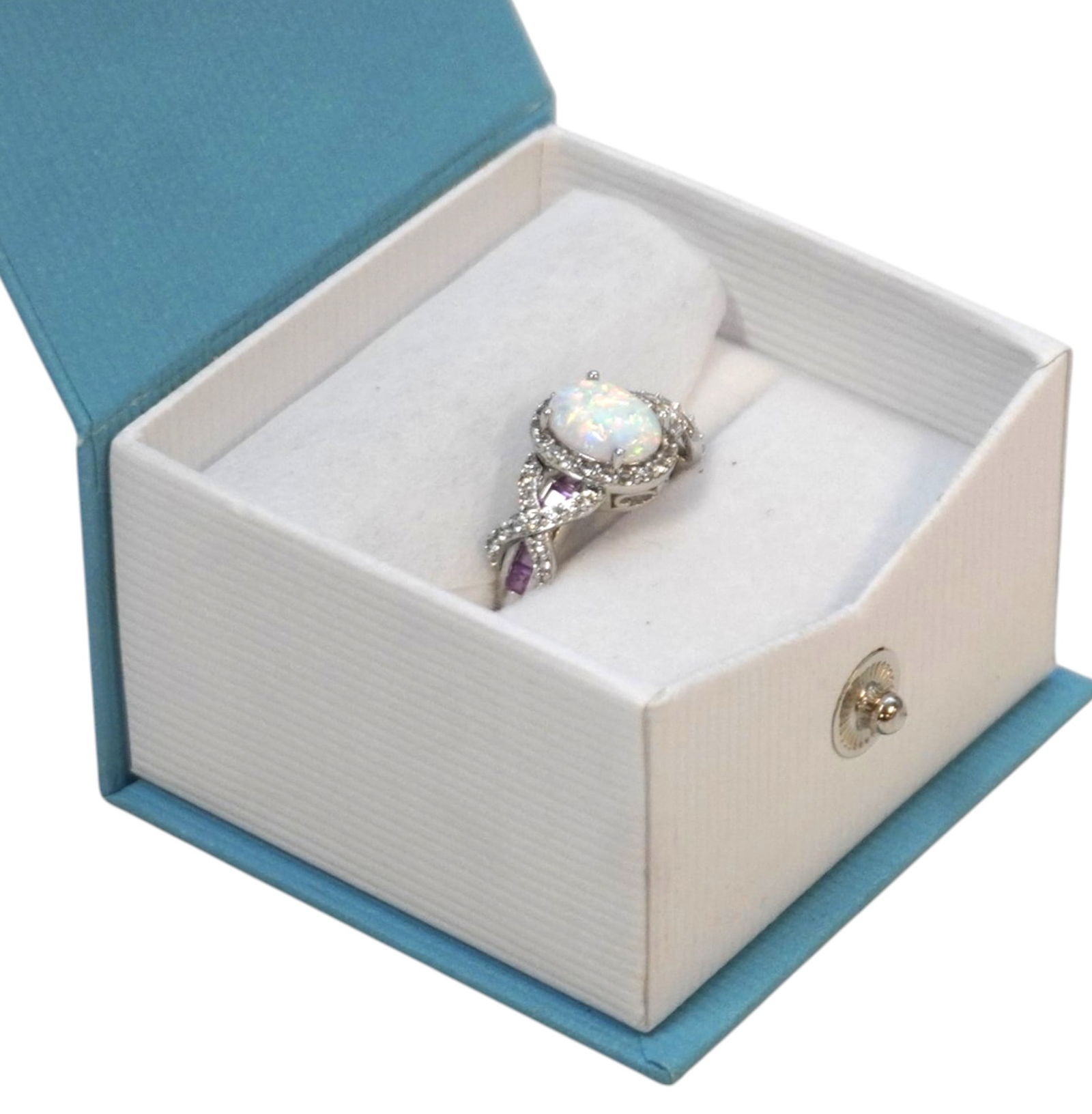 WHITE OPAL & PINK SAPPHIRE STERLING RING Sz 7 (1 of 6)