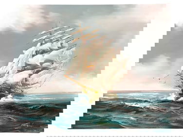 HEWITT R. JACKSON (1914-2007) OIL PAINTING CLIPPER SHIP