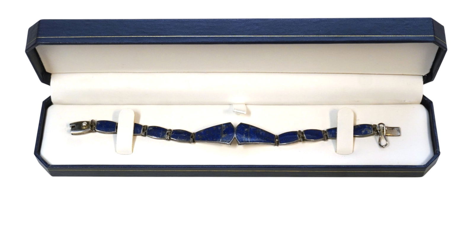 VINTAGE LAPIS INLAY AND STERLING SILVER PANEL BRACELET (1 of 4)