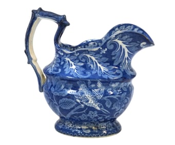 ANTIQUE BLUE STAFFORDSHIRE MILK / CREAM JUG BIRD MOTIF