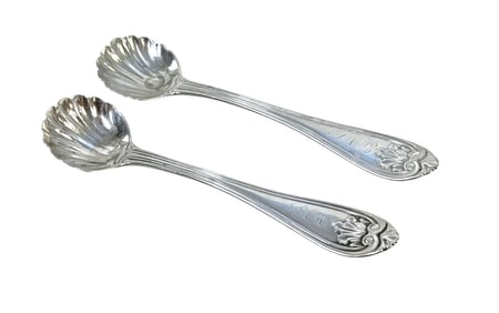 2 GORHAM COIN SILVER 1855 JOSEPHINE SUGAR SHELL SPOONS