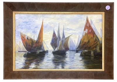 SAILBOATS AT HARBOR ATTRIBUTED TO PAUL BERNARD KING