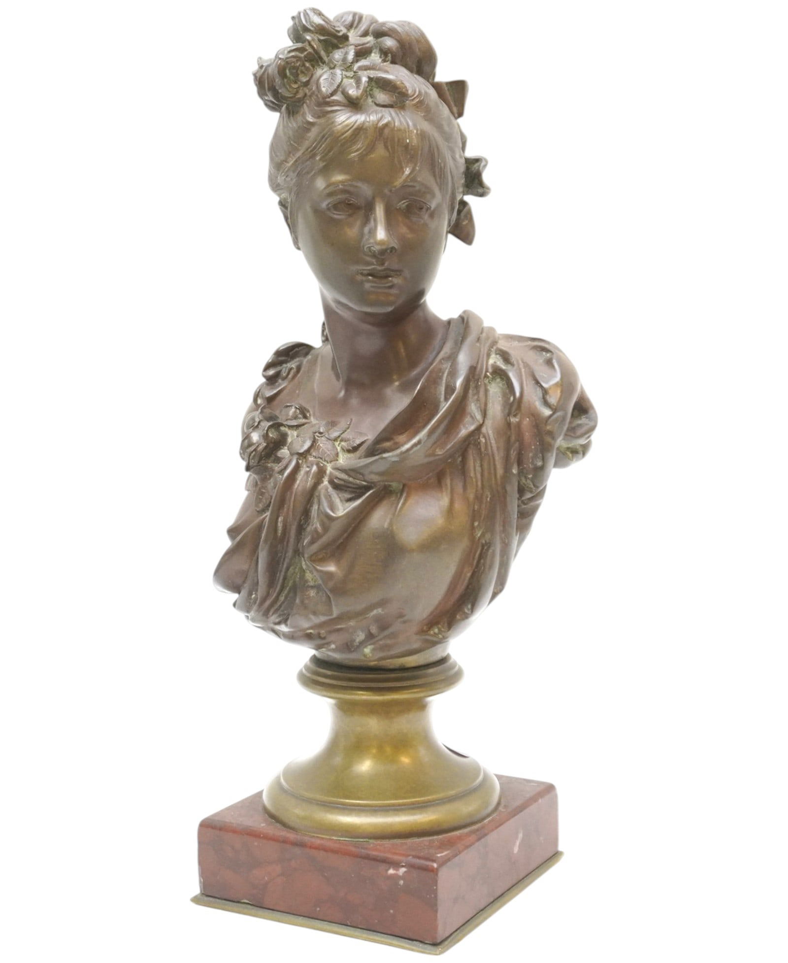 ALBERT ERNEST CARRIER-BELLEUSE LADY WITH FLOWERS BRONZE BUST (1 of 5)