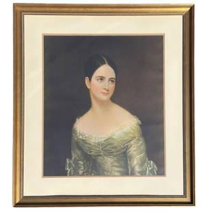 MISS PEARCE BY THOMAS SULLY ART PRINT: Miss Pearce by Thomas Sully (1783-1872), print of the original Thomas Sully professionally framed and matted. Measures 37 1/4"x33"x1". Total weight 15 lbs. Provenance: A Charleston SC Private Collecti