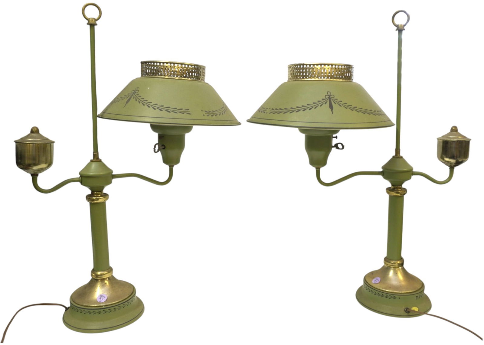 MATCHED PAIR GREEN TOLE STUDENT LAMPS (1 of 5)
