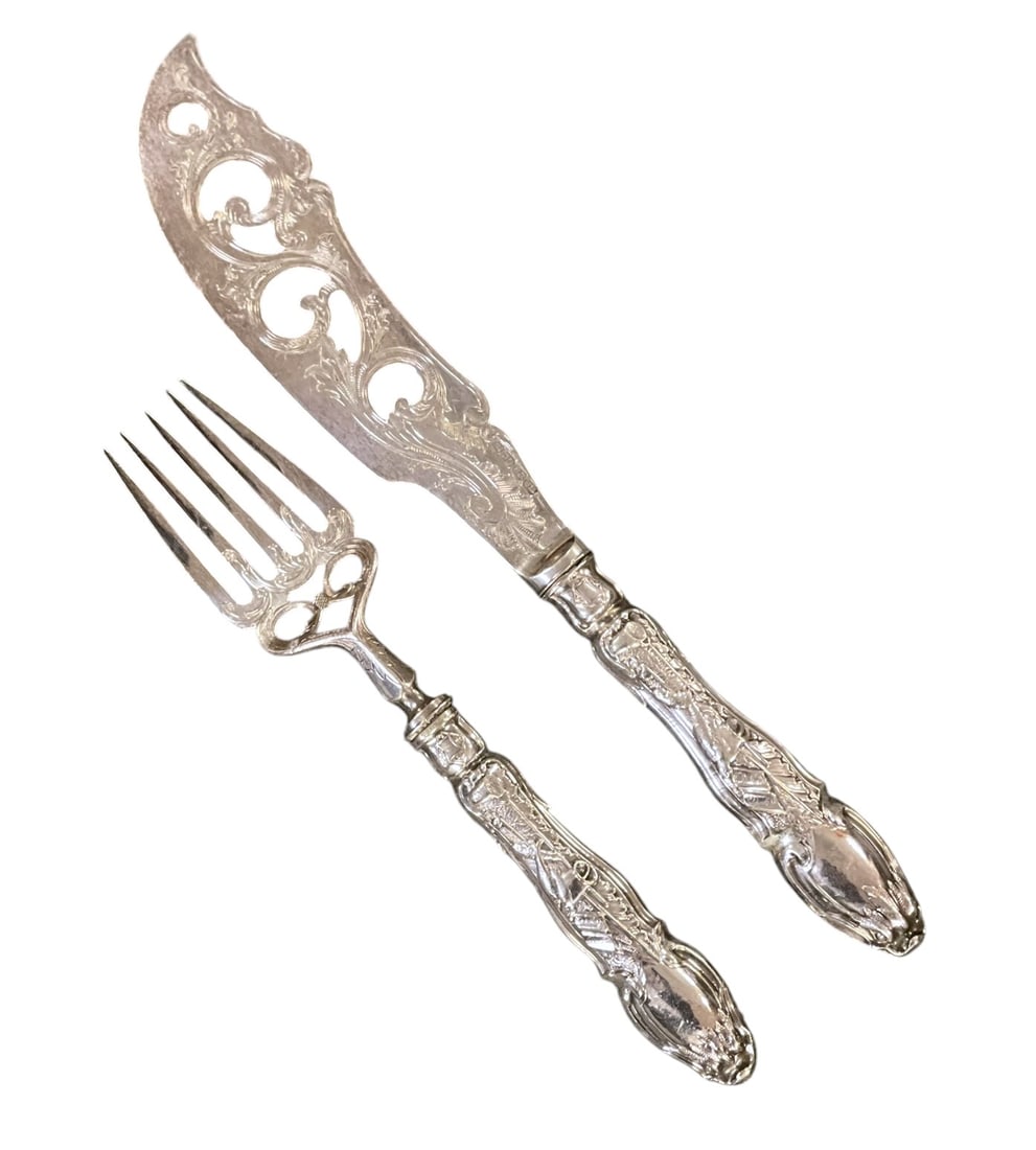 LARGE 19TH C ORNATE SHEFFIELD FISH SERVING SET (1 of 2)