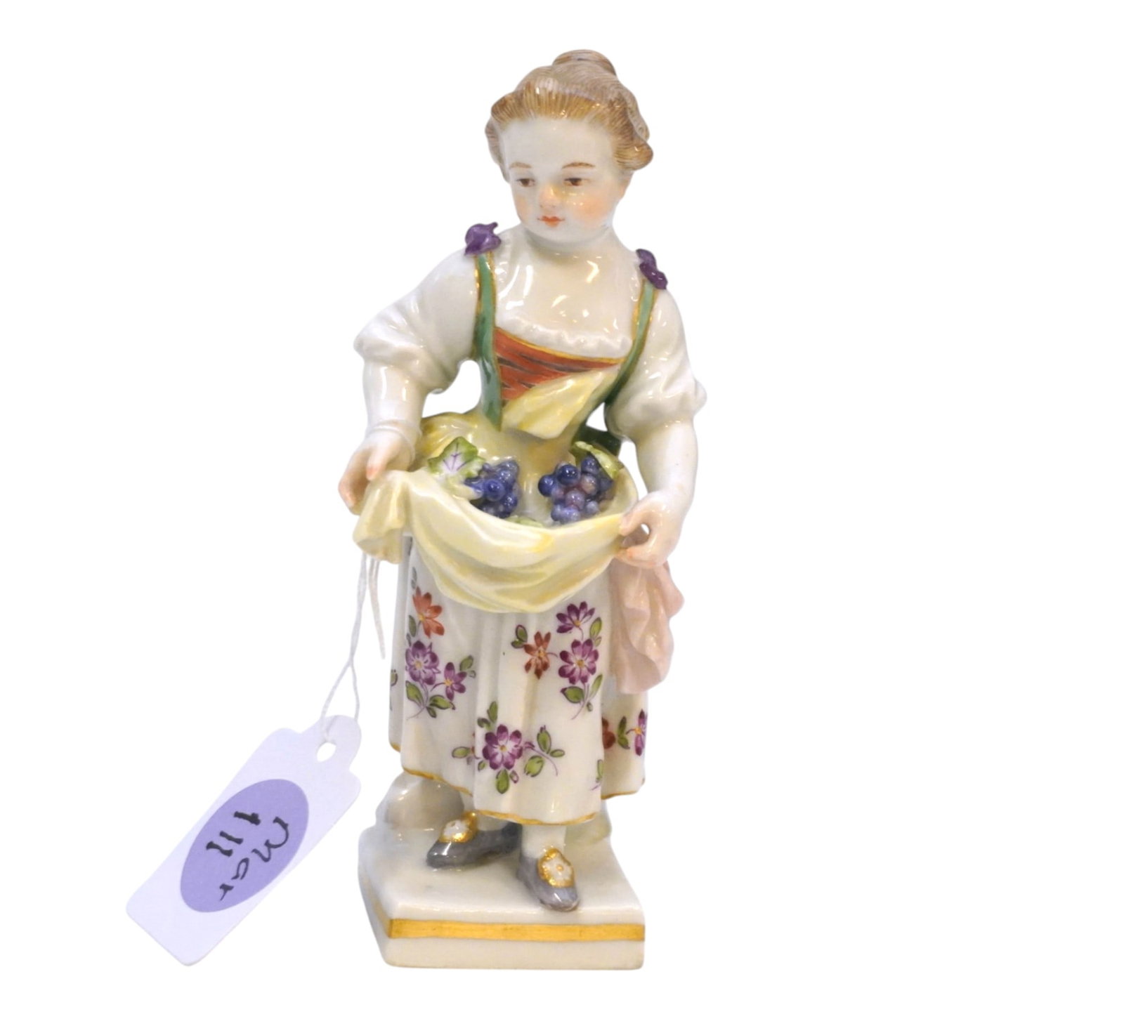 MEISSEN PORCELAIN GIRL WITH GRAPES: Meissen Porcelain girl with Grapes. Measures 4". Weight 4 oz