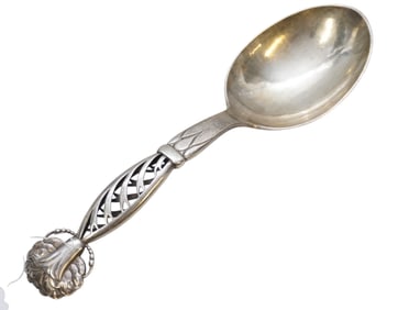 GEORG JENSEN ORNAMENTAL #83 STERLING SERVING SPOON c 1920