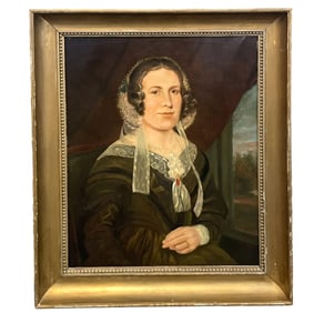 19th c WOMANS PORTRAIT OIL ON CANVAS WELL DONE