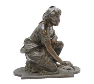 ANTIQUE FRENCH AUGUSTE MOREAU BRONZE WOMAN WITH WHEAT
