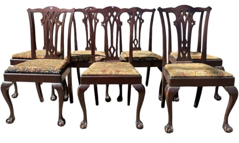 7 ANTIQUE CHIPPENDALE SIDE CHAIRS EXCEPTIONAL NEEDLEPOINT