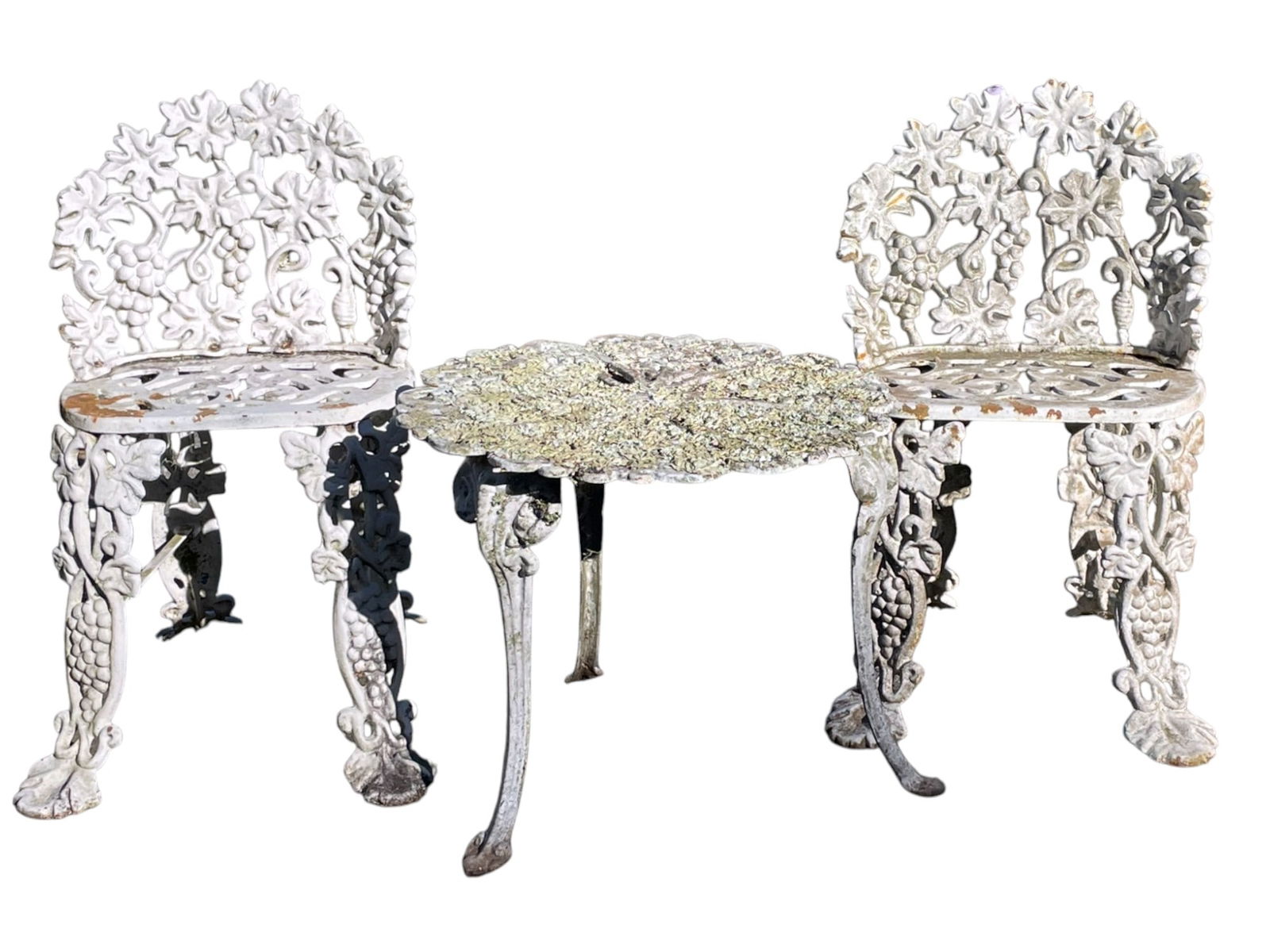 VICTORIAN LEAF & GRAPE CAST IRON CHAIRS & TABLE 3 PC (1 of 1)