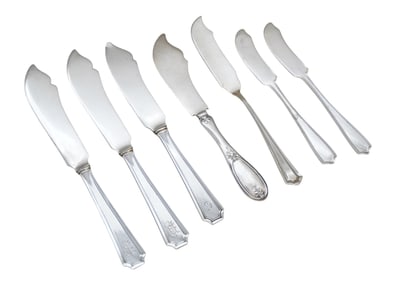 7 ANTIQUE AMERICAN STERLING FISH & BUTTER KNIVES