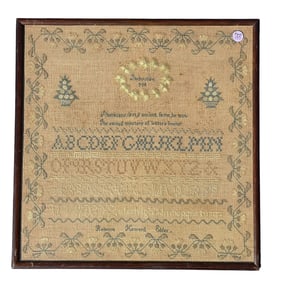 ANTIQUE ENGLISH SCHOOLGIRL NEEDLEWORK SAMPLER DERBYSHIRE