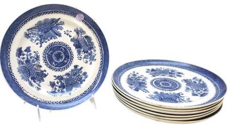 7 ANTIQUE CHINESE QING DYNASTY BLUE FITZHUGH PLATES