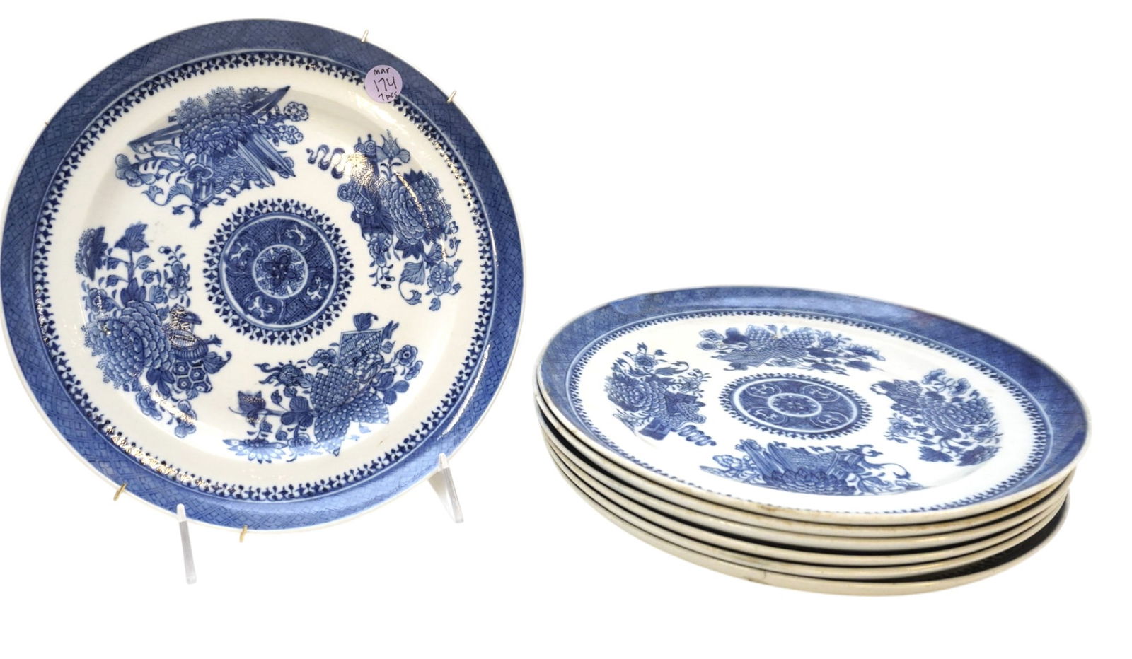 7 ANTIQUE CHINESE QING DYNASTY BLUE FITZHUGH PLATES (1 of 4)