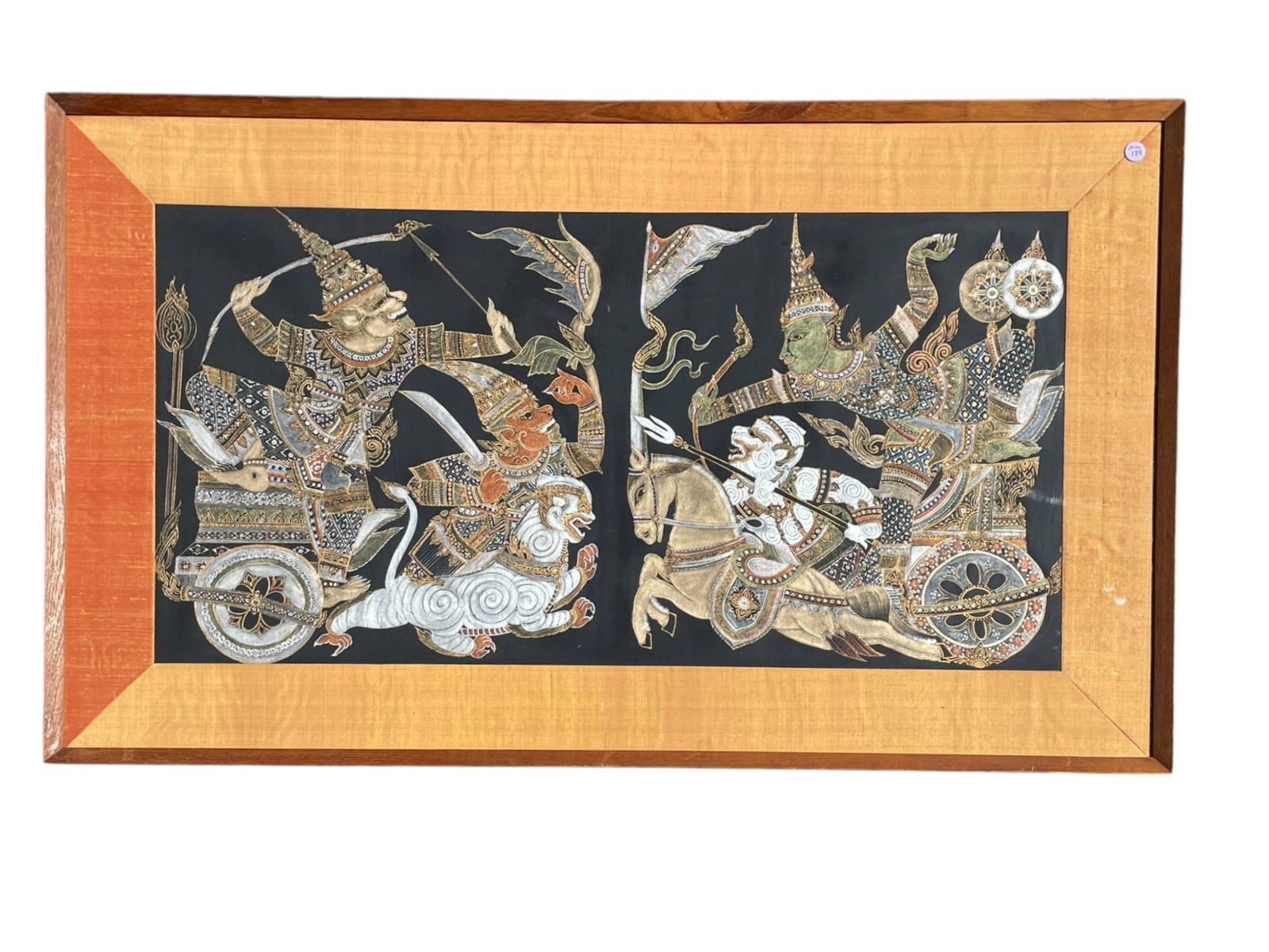 MID CENTURY THAI WARRIORS HAND PAINTED ON SILK (1 of 3)