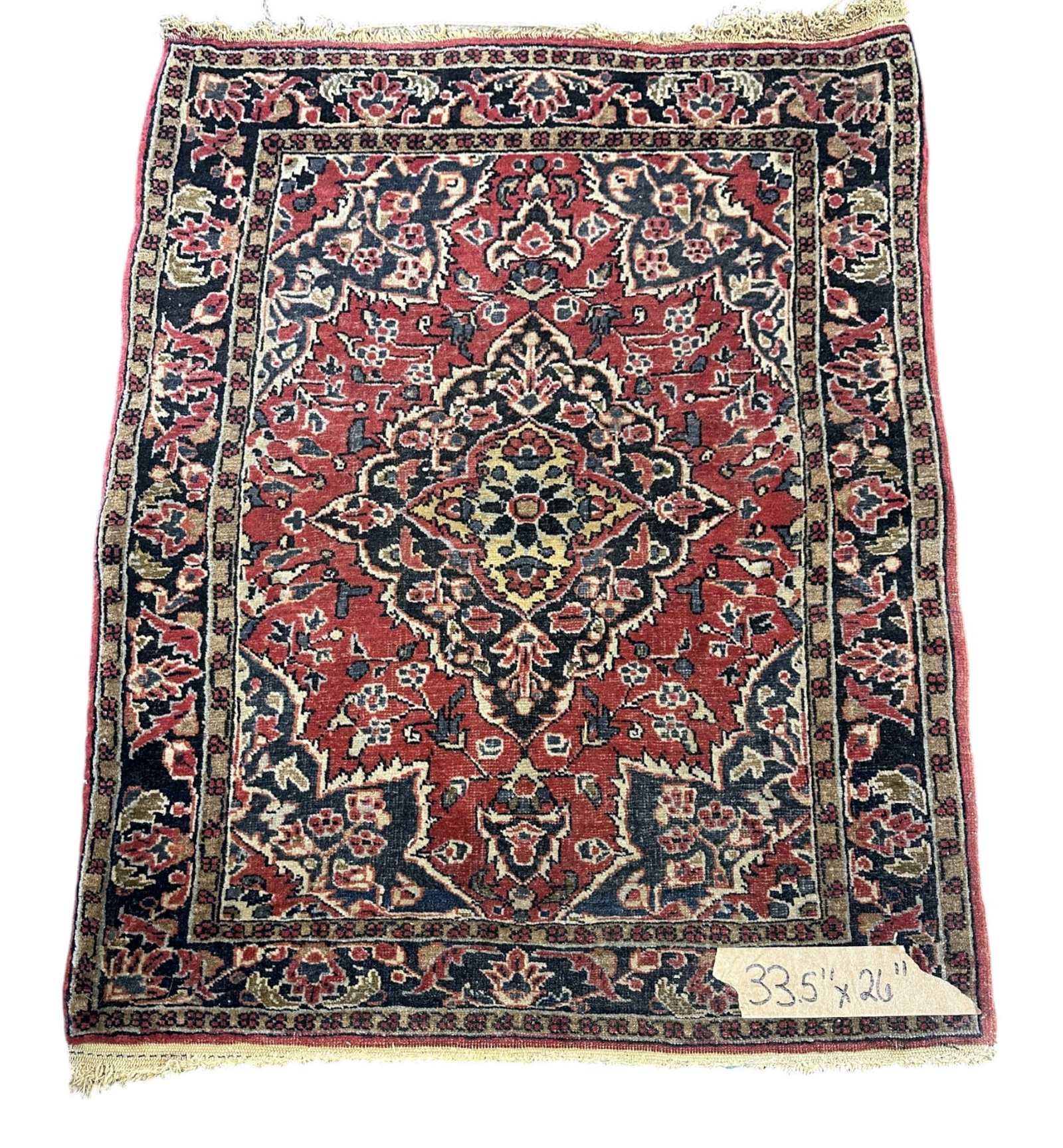 PERSIAN KASHAN HAND KNOTTED RUG: Antique Hand Knotted Persian Kashan Rug, Measures 33.5"x26". PROVENANCE: Willtown Plantation, Willtown Bluff, Adams Run SC