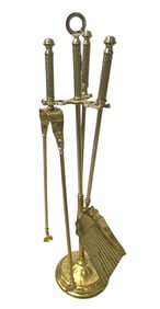 ORNATE BRASS FIREPLACE TOOL SET - 4 PIECES