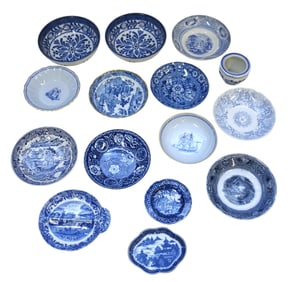 15 pc ANTIQUE BLUE & WHITE & FLOW BLUE