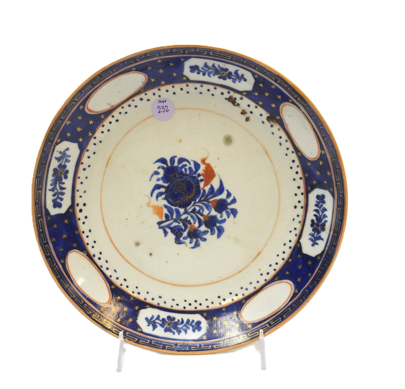 ANTIQUE CANTON BLUE GLAZED FLORAL PLATE (1 of 3)