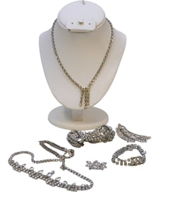 7 PC MID CENTURY RHINESTONE JEWELRY INCL KRAMER