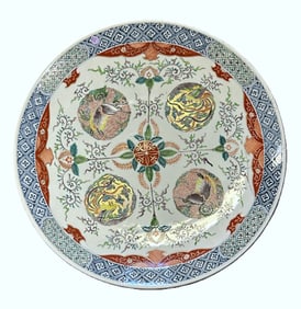 LARGE ANTIQUE JAPANESE ARITA PORCELAIN CHARGER 24 1/2"