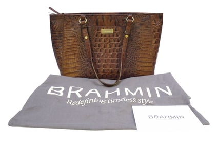 BRAHMIN LEATHER CROCODILE EMBOSSED TOTE BAG