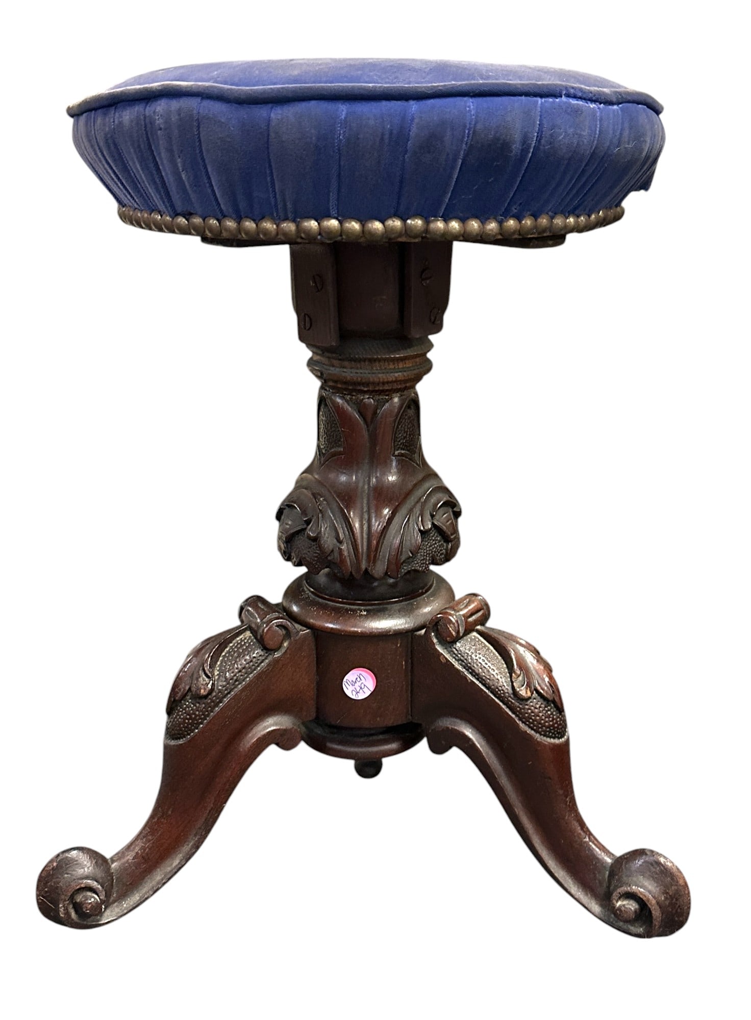 ANTIQUE MAHOGANY PIANO STOOL WITH VELVET UPHOLSTERY (1 of 2)