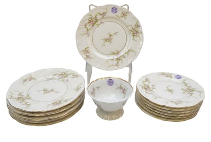 LOT OF THEODORE HAVILAND ROSALINDE PLATES AND COMPOTE - 13 PIECES