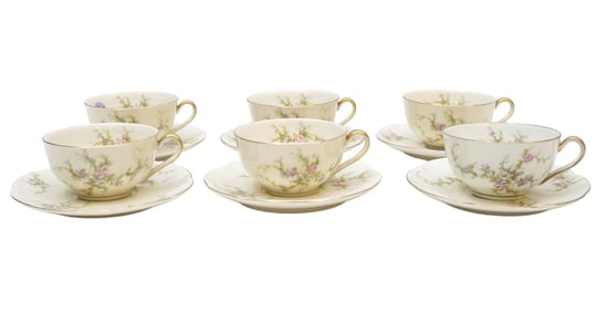 6 THEODORE HAVILAND ROSALINDE TEA CUPS AND SAUCERS
