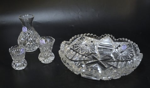 4 PIECES OF AMERICAN CUT BRILLIANT GLASS