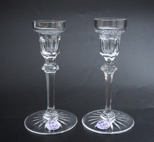 PAIR OF SIGNED ROGASKA BRILLIANT CUT CANDLESTICK HOLDERS