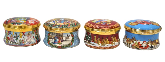 VINTAGE HALCYON DAYS ENAMELS ENGLAND TRINKET BOXES - 4 PIECES