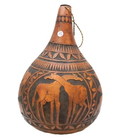 AFRICAN MAASAI KENYA LARGE CARVED ANIMAL GOURD