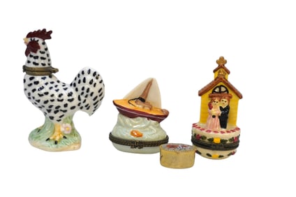 LOT OF 4 LIMOGES AND MICRO MOSAIC TRINKET BOXES