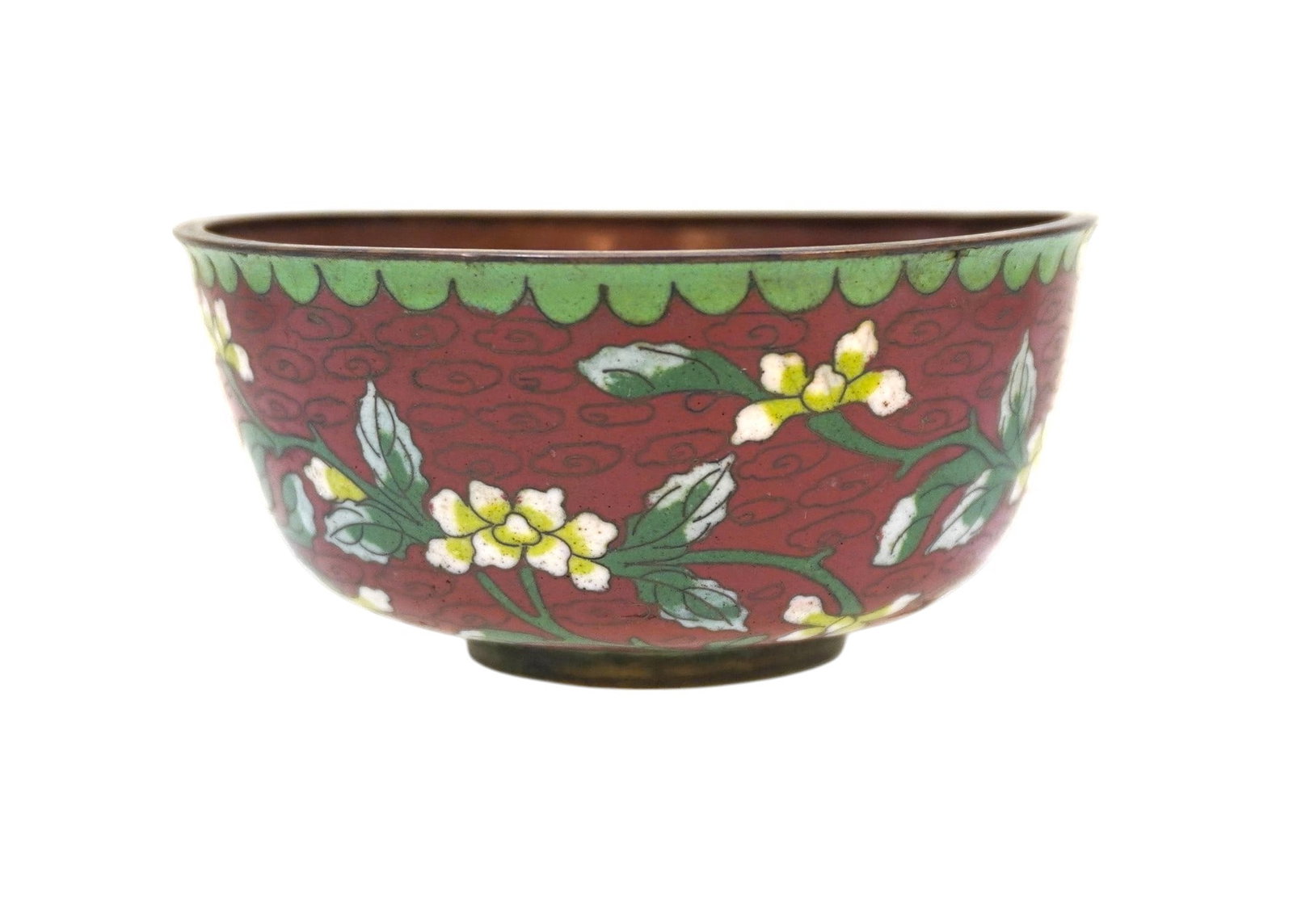 EARLY 20TH CENTURY CHINESE RED CLOISONNE BOWL: Early 20th Century Chinese Red Cloisonne Bowl. Measures 2" x 4.5", weighs 3.6 oz.