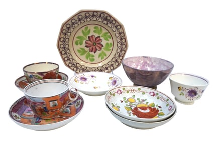 12 pc ANTIQUE ENGLISH PEARLWARE - LUSTRE + MORE