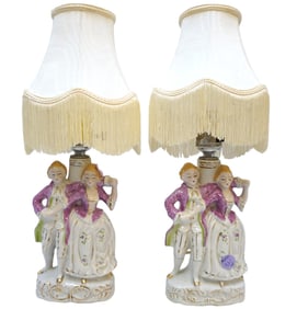 VINTAGE PORCELAIN FIGURINE BOUDOIR LAMPS - A PAIR