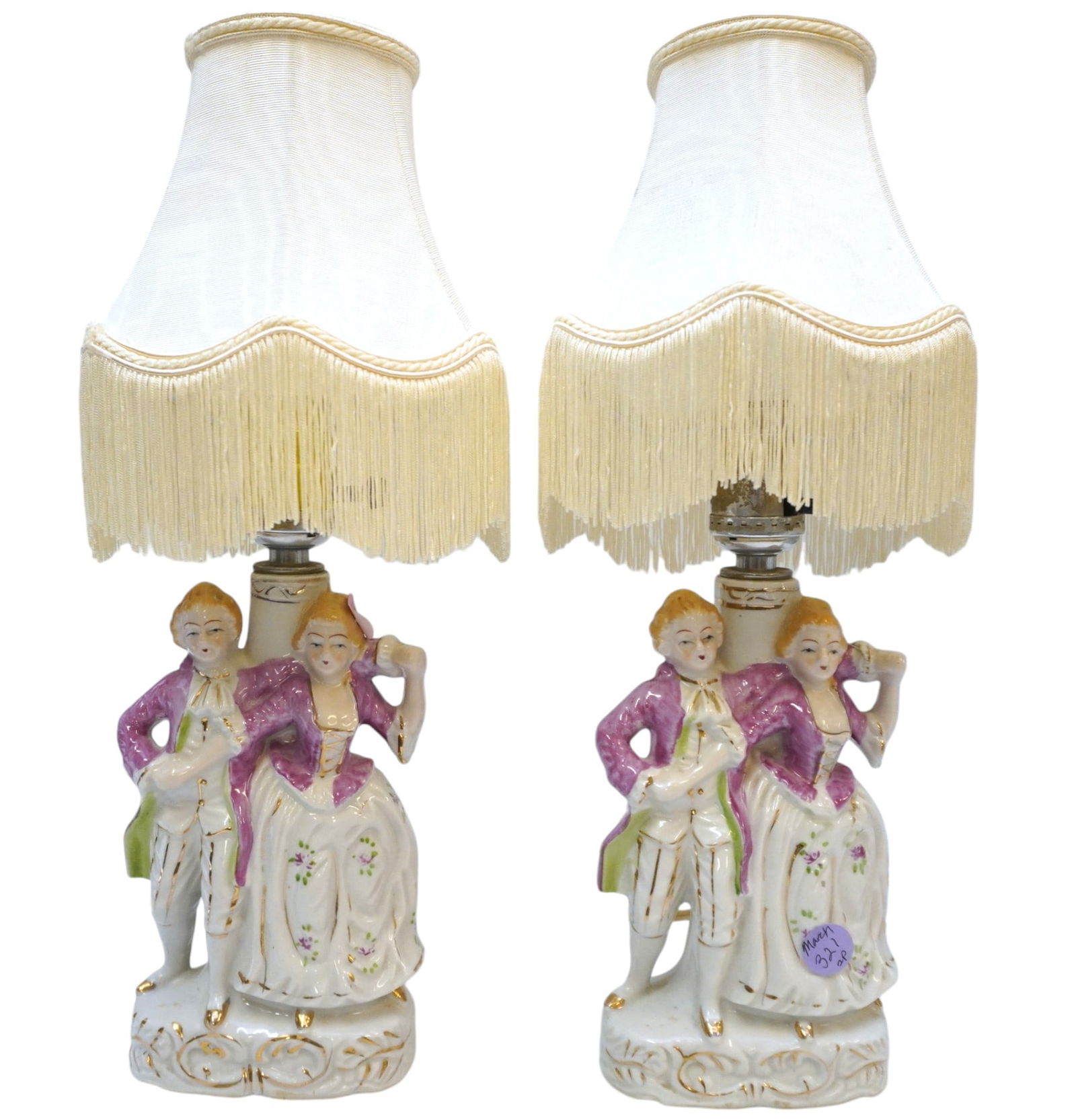 VINTAGE PORCELAIN FIGURINE BOUDOIR LAMPS - A PAIR (1 of 6)