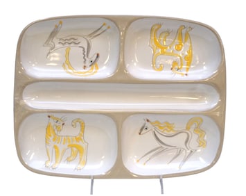 GLIDDEN POTTERY "MENAGERIE" RELISH TRAY BY ERNEST SOHN