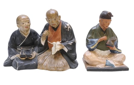 2 JAPANESE HAKATA URASAKI CLAY FIGURINES
