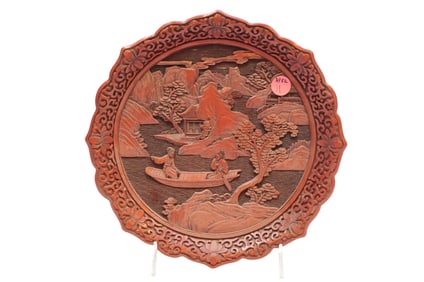 CHINESE HAND-CARVED CINNABAR LACQUER PLATE