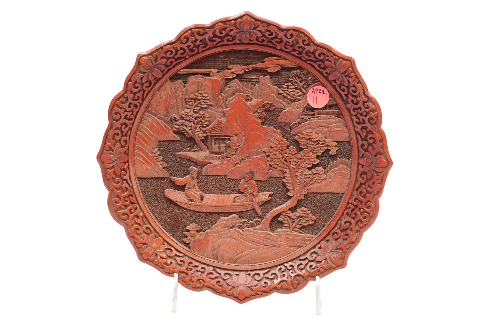 CHINESE HAND-CARVED CINNABAR LACQUER PLATE (1 of 3)