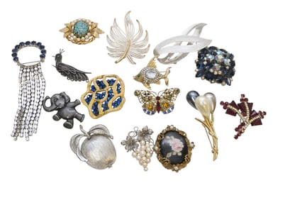 15 VINTAGE COSTUME BROOCHES 1950s to 1980s
