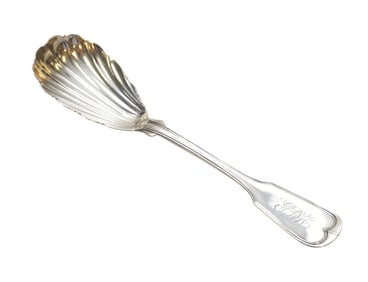 COIN SILVER 19TH C SCALLOPED SERVING SPOON
