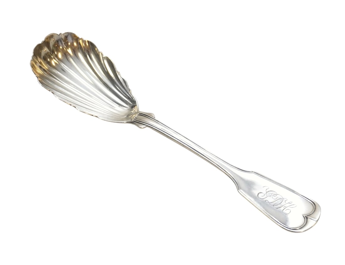 COIN SILVER 19TH C SCALLOPED SERVING SPOON (1 of 3)