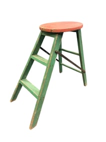 PRIMITIVE FOLDING WOODEN STEP STOOL/LADDER